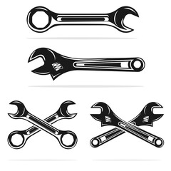 vintage wrench vector in white background,silhouette,template,black,logo garage