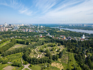 Green park in Kiev. Aerial drone view.