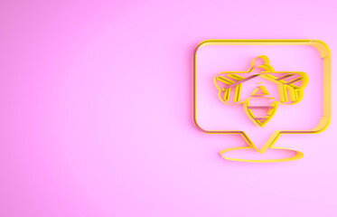 Yellow Bee icon isolated on pink background. Sweet natural food. Honeybee or apis with wings symbol. Flying insect. Minimalism concept. 3d illustration 3D render