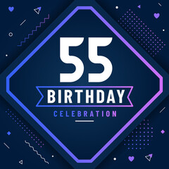 55 years birthday greetings card, 55 birthday celebration background free vector.