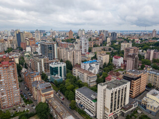 Fototapeta premium Houses in the center in Kiev. Aerial drone view.