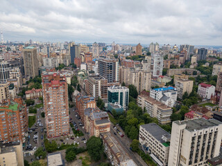 Fototapeta na wymiar Houses in the center in Kiev. Aerial drone view.