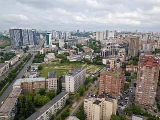 Naklejka premium Houses in the center in Kiev. Aerial drone view.