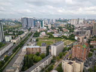 Fototapeta na wymiar Houses in the center in Kiev. Aerial drone view.