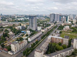 Houses in the center in Kiev. Aerial drone view.
