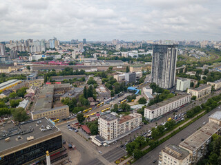 Fototapeta premium Houses in the center in Kiev. Aerial drone view.