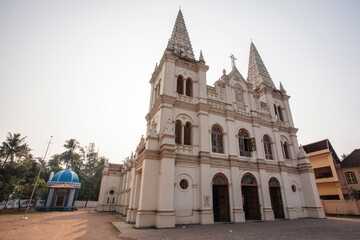 Fototapeta na wymiar Facade of the Santa Cruz Basilica cathedral inside Fort Kochi, Kochin, Kerala, South India