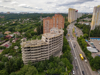 Obraz premium Abandoned house construction in Kiev. Aerial drone view.