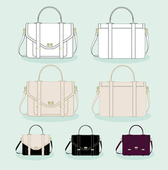 female small hand bag, in the shape of a briefcase, design and color sketch