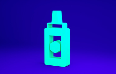 Green Jar of honey icon isolated on blue background. Food bank. Sweet natural food symbol. Minimalism concept. 3d illustration 3D render
