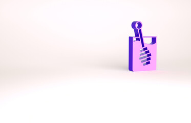 Purple Honey dipper stick icon isolated on white background. Honey ladle. Minimalism concept. 3d illustration 3D render