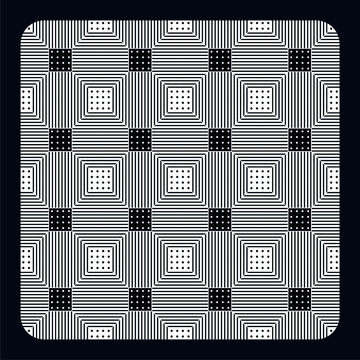 Abstract geometric seamless vector pattern in black and white colors with lines and dots. Can be used for textile surfaces and web backgrounds.