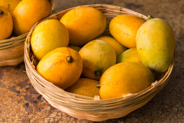 selective focus of ripe mangoes.