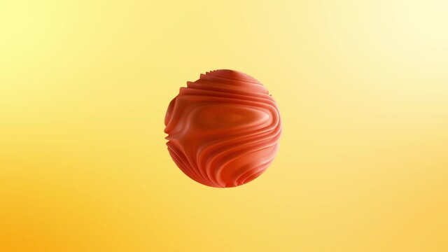 Abstract 3D render illustration orange shape shifting ball - deformed figure on yellow background, metaball color drop 4K Loop