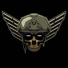 tactical warrior, with a skull object with a helmet, and a wing element on the back - obrazy, fototapety, plakaty