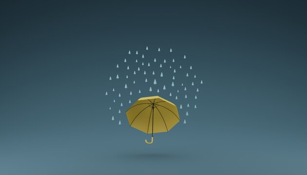 Floating umbrella with rain water drop rainy season 3D rendering illustration