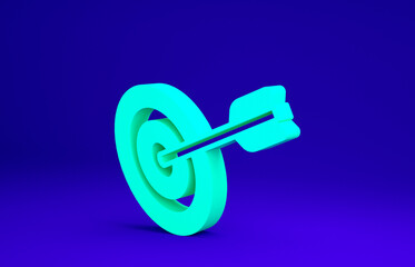 Green Target financial goal concept icon isolated on blue background. Symbolic goals achievement, success. Minimalism concept. 3d illustration 3D render