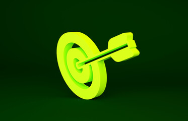 Yellow Target financial goal concept icon isolated on green background. Symbolic goals achievement, success. Minimalism concept. 3d illustration 3D render