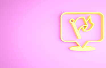 Yellow Flag icon isolated on pink background. Victory, winning and conquer adversity concept. Minimalism concept. 3d illustration 3D render