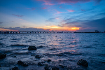 China Shenzhen Guangshen Riverside Expressway at dusk at sunset