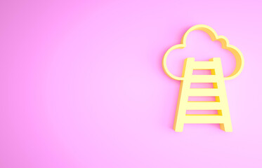 Yellow Stair with finish flag icon isolated on pink background. Career growth business concept. Concept of business development. Minimalism concept. 3d illustration 3D render