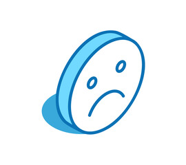 Unhappy emoji isometric icon. Upset, unsatisfied face 3D line symbol.