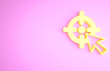 Yellow Target financial goal concept icon isolated on pink background. Symbolic goals achievement, success. Minimalism concept. 3d illustration 3D render