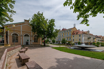 Architecture in the center of famous great Czech spa city Františkovy Lázně (Franzensbad) -...