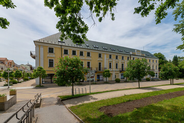 Architecture in the center of famous great Czech spa city Františkovy Lázně (Franzensbad) - Region Karlovy Vary (Karlsbad) - western part of the Czech Republic - Europe