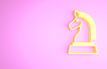Yellow Chess icon isolated on pink background. Business strategy. Game, management, finance. Minimalism concept. 3d illustration 3D render
