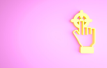 Yellow Target financial goal concept icon isolated on pink background. Symbolic goals achievement, success. Minimalism concept. 3d illustration 3D render