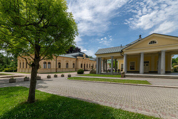 Architecture in the center of famous great Czech spa city Františkovy Lázně (Franzensbad) -...