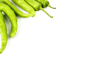 fresh green banana peppers or sweet peppers (capsicum annuum) isolated on a white background