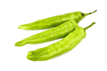 fresh green banana peppers or sweet peppers (capsicum annuum) isolated on a white background
