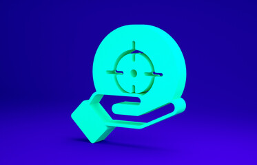 Green Target financial goal concept icon isolated on blue background. Symbolic goals achievement, success. Minimalism concept. 3d illustration 3D render