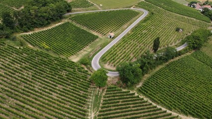 Europe, Italy , Oltrepo Pavia , Broni and Cigognola  aerial view from drone of countryside...