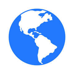 Blue earth icon. Globe sphere map symbol. World from space sign. North and south america atlas geography. Web application interface internet button. Vector illustration image.
