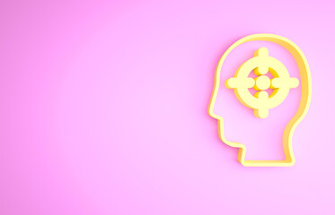 Yellow Head hunting icon isolated on pink background. Business target or Employment sign. Human resource and recruitment for business. Minimalism concept. 3d illustration 3D render