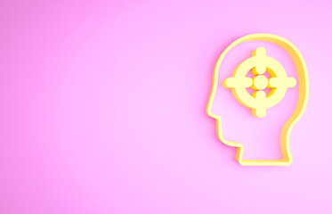 Yellow Head hunting icon isolated on pink background. Business target or Employment sign. Human resource and recruitment for business. Minimalism concept. 3d illustration 3D render