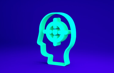 Green Head hunting icon isolated on blue background. Business target or Employment sign. Human resource and recruitment for business. Minimalism concept. 3d illustration 3D render