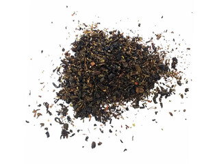 Moroccan tea in bulk. Aerial view of organic Fresh herbal mint tea tea. Ground dried leaves for flavored infusion. Drinks and infusions concept. Homemade healthy warm drink.