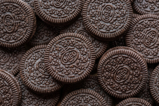 Close up of Oreo Cookies. Oreo is a sandwich chocolate cookie with a sweet cream