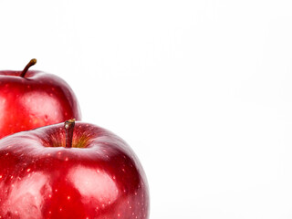 Fresh Red delicious apples with drops of water isolated on white background, Healthy fruit and Diet concept with Copy Space for text