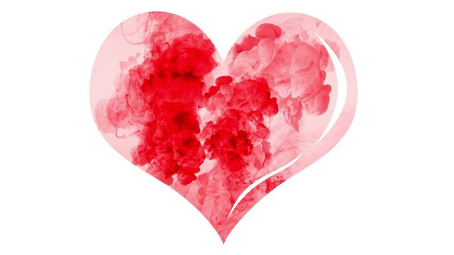 White background with 3D heart with animated red smoke inside