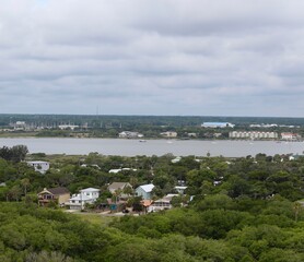 A aerial view of a town in florida on a sunny day.