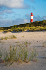 Fototapeta na wymiar evening view of the lighthouse List Ost on the island of Sylt