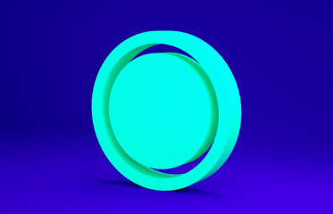 Green Plate icon isolated on blue background. Cutlery symbol. Restaurant sign. Minimalism concept. 3d illustration 3D render