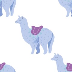 Llama cacti cartoon alpaca mexico Peru desert vector. Color illustration hand drawn print textile vintage. Children's cute picture patern seamless
