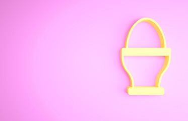 Yellow Chicken egg on a stand icon isolated on pink background. Minimalism concept. 3d illustration 3D render