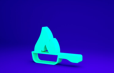 Green Frying pan icon isolated on blue background. Fry or roast food symbol. Minimalism concept. 3d illustration 3D render